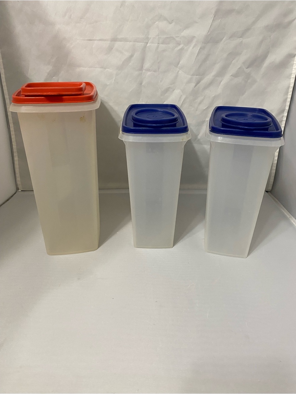 Tupperware Tall Food Storage Canisters with Red and Blue Lids
